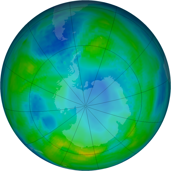Antarctic ozone map for 09 May 1991